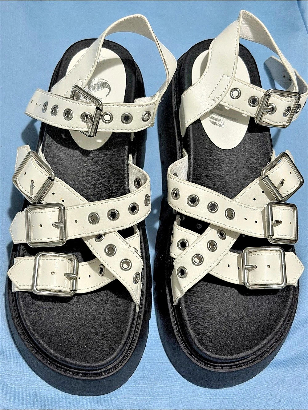 Women's Platform Buckle Sandals in White & Black Like New